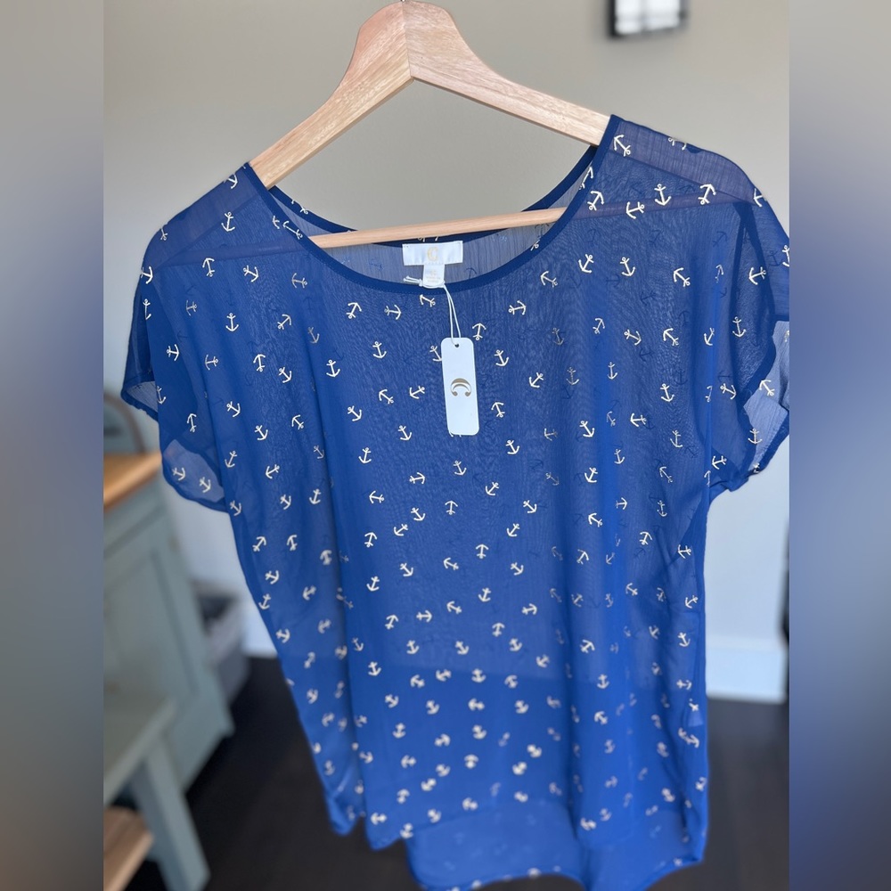 Navy Blue Nautical Short Sleeve Top NWT